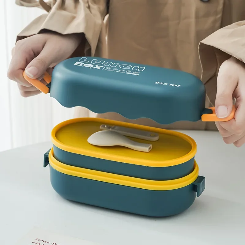 Meal Prep Lunch Boxes - 850ML Lunch Box Double-layer Plastic Compartment