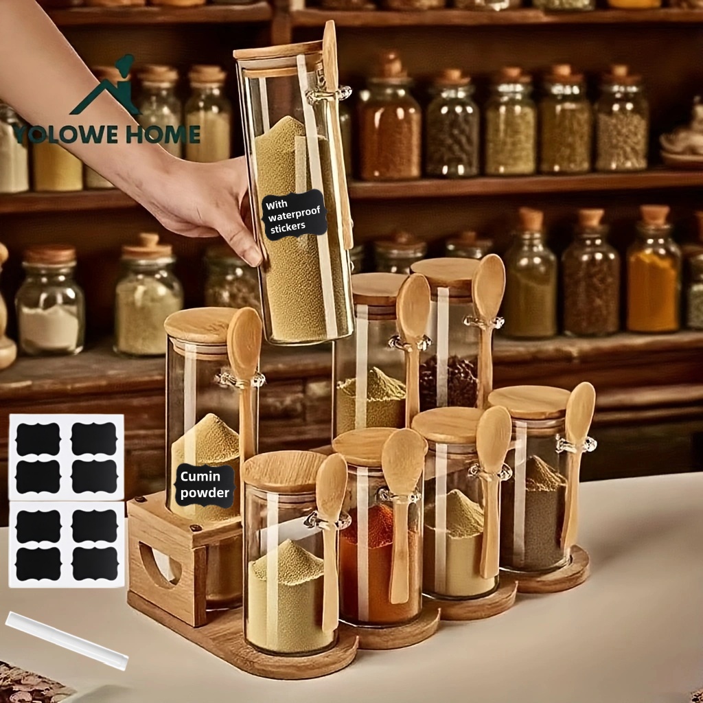 Spice Jar Labels - 8-Piece Glass Storage Container Set with